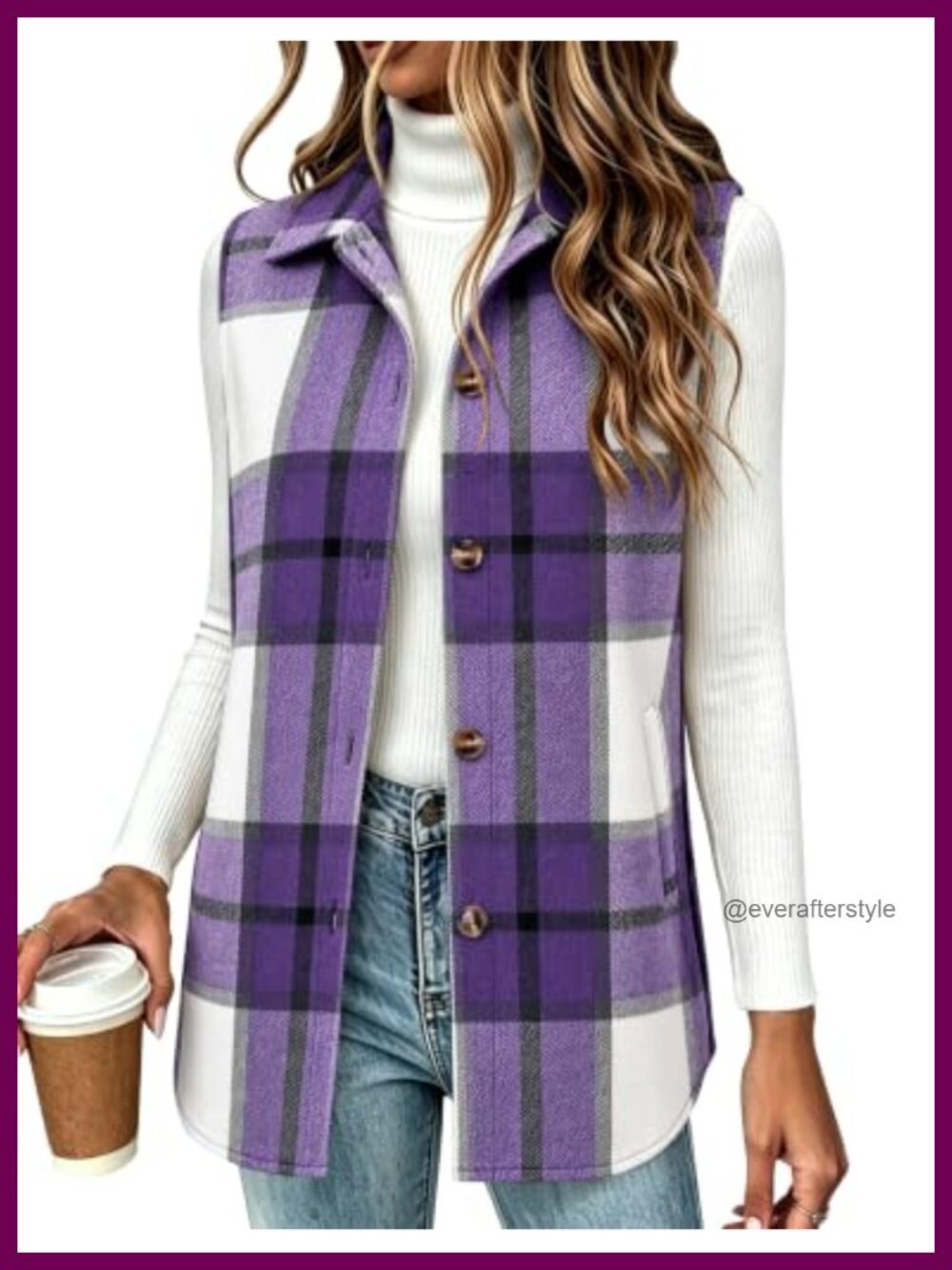 Plaid Flannel Vest Sleeveless Button Down Shirt Loose Fit Workwear